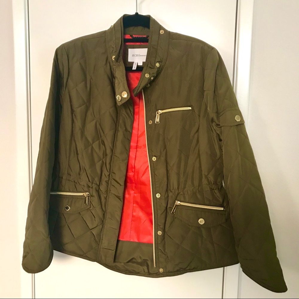 BCBGeneration Olive Green Quilted Utility Jacket
